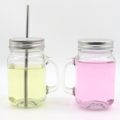 China High Quality Colored Food Drinkware Mouth Cup 8oz 32oz Milk Juice Beverage Glass IDE 16oz Glass Mason Jar With Lid And Handle Straw for sale