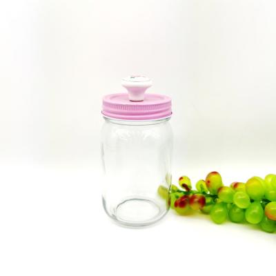 China Hot Sale Round 16oz 480ml Clear Glass Food Mason Jars With Storage Lid For Stock Food for sale