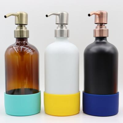 China Cosmetic 200ml 500ml Frosted Clear Glass Spray Hand Wash Body Lotion Toner Lotion Bottle Pump With Spray Stainless Steel Pump for sale