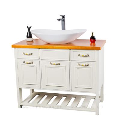 China Mediterranean Country Style MDF Bathroom Cabinet Furniture With Ceramic Basin for sale