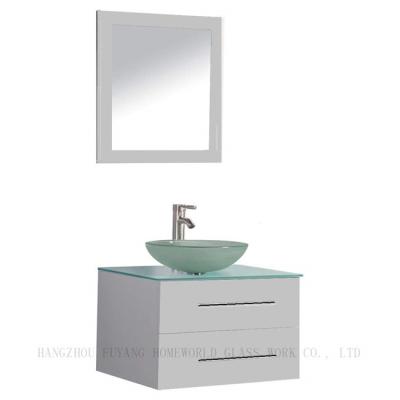 China CLASSIC American style popular bathroom cabinet hanging gray color paint with glass countertop for sale