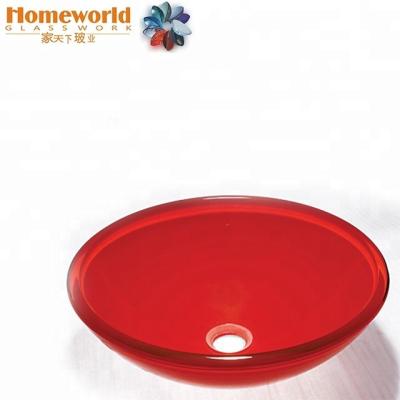 China Modern Red Tempered Colored Glass Basin In Bathroom For USA Market for sale