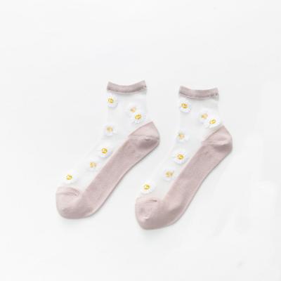 China Factory OEM Women's Custom Made QUICK DRY Summer Crystal Silk Socks Ladies Fashion Transparent Crew Socks for sale