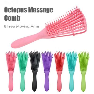 China Wholesale Waterproof Plastic Octopus Eight Rows Black Hair Detangler Brush For Curly Hair Logo Vent Detangling Hair Brushes Custom Woman for sale