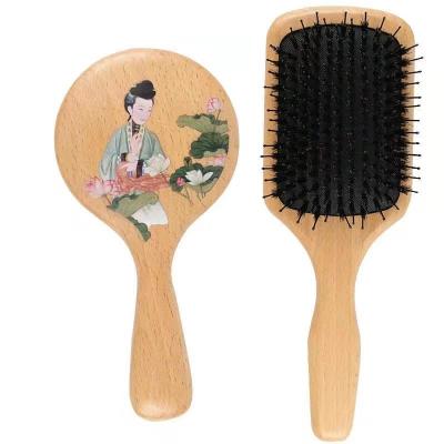 China Long Handle Beech Wood Waterproof Boar Bristle Soft Boar Bristle Hair Brush For Men Boar Bristle Wood Hair Brush With Comb for sale