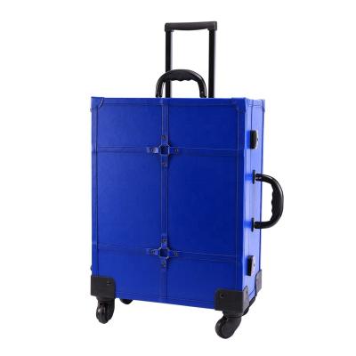 China Large Capacity Wheeled Makeup Case With Lights Trolley Aluminum Rolling Cosmetics Studio Make Up Case With 6 LED Bulbs Lighted Cosmetic Case for sale