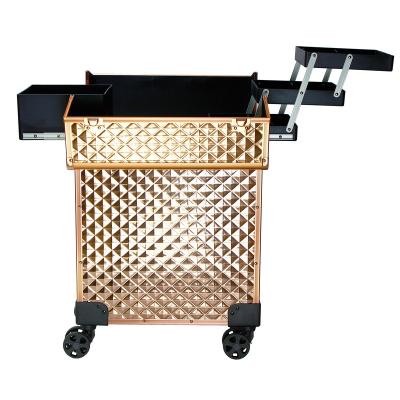 China Professional Fashion Makeup Travel Box Aluminum Rolling Case With Wheels And Trolley Makeup Train Cases For Artist Factory Wholesale for sale