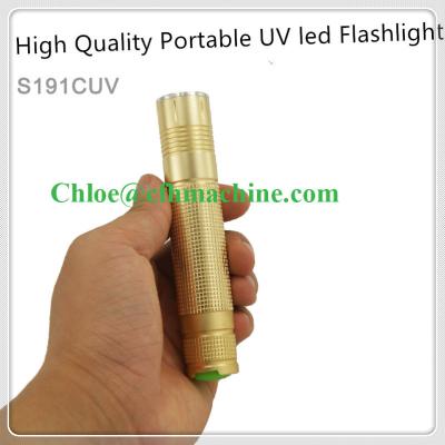 China 3W High Power Golden Color CREE 365NM Ultraviolet Pocket Led Flashlight with 18650 Battery for sale