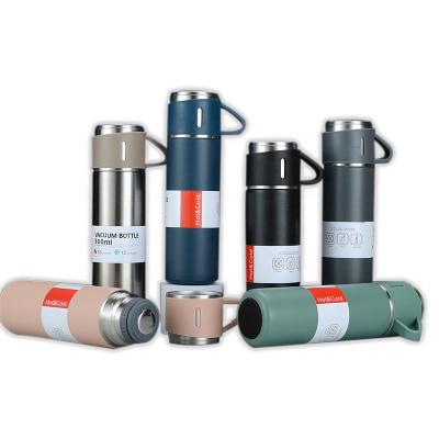 China 2022 High Quality Business Gift PORTABLE Custom Logo 304 Stainless Steel Vacuum Thermos Set One Cup Two Lid Gift Box for sale