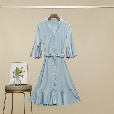 China 2021 New QUICK DRY Ruffle Satin Sleepwear Long Robe Wedding Gowns For Bride Hotel Long Dress for sale