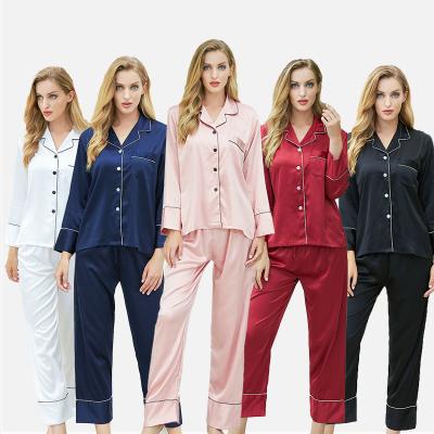 China 2021 new QUICK DRY satin women pajamas with pants wedding pajamas for bride long sleeve silk pajamas for sale