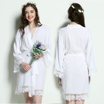 China 2021 Summer Hot Rayon Cotton Women's White Long Robe Sleepwear Bathroom Custom QUICK DRY for sale