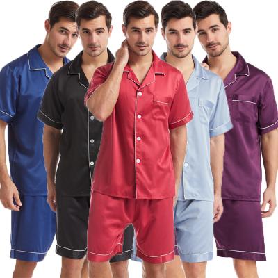 China QUICK DRY Short Sleeve With Shorts Satin Pajamas Mens Sleepwear Silk Pajamas Set for sale