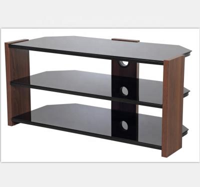 China Modern Walnut Wood Pattern TV Stand With Glass Top for sale