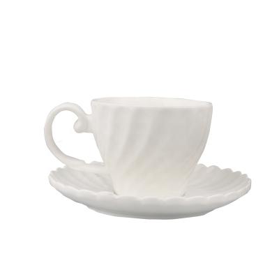 China Sustainable Top Selling Wholesale White Tea Cup Sets Ceramic Spiricle Coffee Cup And Saucer for sale