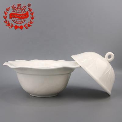 China Hot Sale Super White Lotus Shaped Cooked Pot Viable With LID Ceramic Soup Bowl With Lid for sale