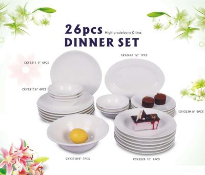 China 26 PCS Chaozhou Factory Hotel Dinner Set Porcelain Viable Top Selling Luxury White Dinner Set Ceramic Tableware Dinnerware Sets for sale