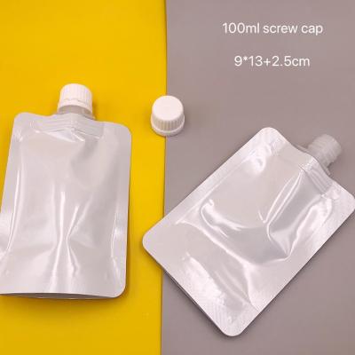 China Security in 50 ml 100 ml Stock Resealable Empty White Plastic Poly Mylar Holder Up Top Spout Liquid Pouch for sale