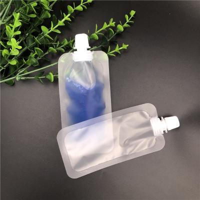 China Stock 20ML Matte Empty Top Spout Transparent Small Cosmetic Ready Plastic Reusable Liquid Pouches for sale