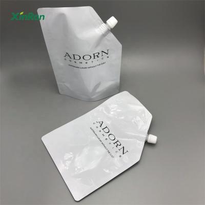 China Custom 200ml Safety Squeeze Empty White Glossy Reusable Aluminum Foil Packaging Bag Beverage Holder Sprung Pouch for sale