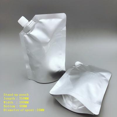 China Wholesale Aluminum Foil Safety Blank White Silver Packaging Bag Reusable Reusable Beverage Holder Up Spout Pouch 1000ml for sale