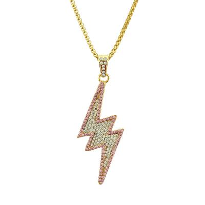 China Popular Hot Sale Hip Hop Design Rose Gold Classic Lightning Full Diamond Pendant Necklace TRENDY for sale