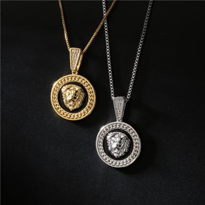 China TRENDY Vintage Hip Hop Street Style 18k Gold Plated Fashion Lion Head Pendant Men Necklace punk for sale