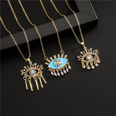 China FASHIONABLE European and American Style Vintage 18k Gold Plated Zircon Eye Tassel Hip Hop Pendant Necklace for sale