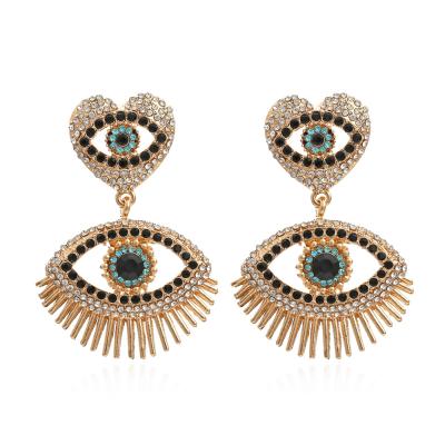 China 2021 Trendy vintage popular selling exaggerated design luxury rhinestone best Crystal Tassel Evil Eye Earrings for sale