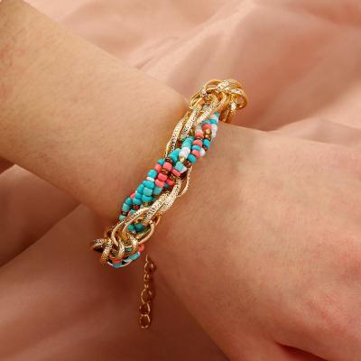 China Fashion Vintage Bohemia Style TRENDY Hand & Bead Character Designs Metal Bangles Woven Bracelets for sale