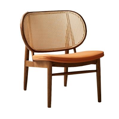 China Tropical Nordic Natural Rattan Woven Leather Upholstered Wicker Frame Living Room Chair for sale