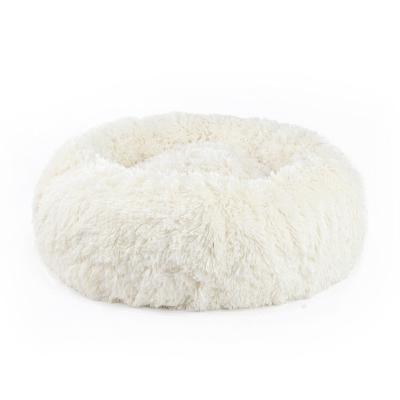 China Innovative Personalized New Style Premium White Round Soft Plush Bite Bed PU Heavy Duty Portable Heated Dog Self For Pet for sale