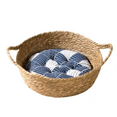 China Cotton and Wholesale Handmade Cat Bed Pet Nest Basket Cat House Cattail Corn Rope Grass Water Rushing and Cotton Rope for Cat for sale