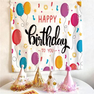 China Happy Birthday Traditional Tapestry Polyester Custom Printed Wall Hanging for sale