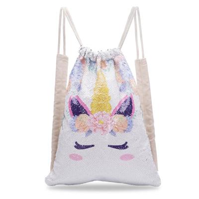 China Unicorn Sequin Canvas Drawstring Bag Cozy Cozy Backpack for sale