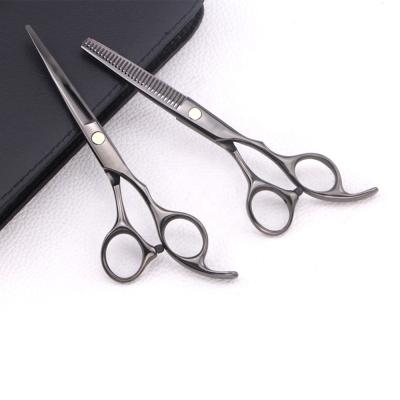 China Professional Haircut Barber Hair Cutting Scissors Stainless Steel Black Scissors 6.0 Thinning and Thinning Scissors Set for sale