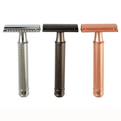 China Gold Reusable Twin Blade Men's Doubl's Edge Shaving Safety Razor Stainless Steel Custom Personalized for sale