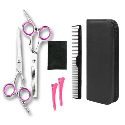 China Newest 6Inch Hairdressing Scissors Professional Thinning Scissors Barber Hair Scissors Set With Pink One Set Sheath Bag for sale