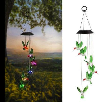 China Beautiful Windbell LED Lamp Color Changing Hummingbird Creative Decorative Hanging Home Outdoor Waterproof Solar Light for sale