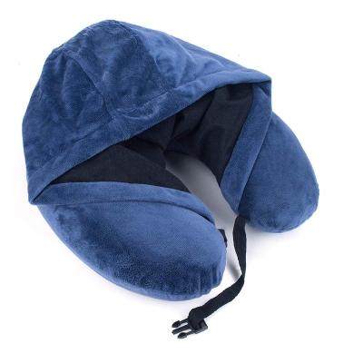 China Anti-Static U-Shape Memory Foam Head Neck And Chin Support Travel Pillow With Hoodie For Car, Airplane for sale