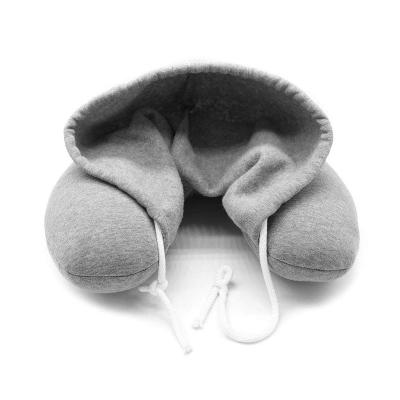 China Anti-Static Adult Travel U-Shape Neck Pillow By Memory Foam With Hoodie Have A Rest On The Long Way for sale