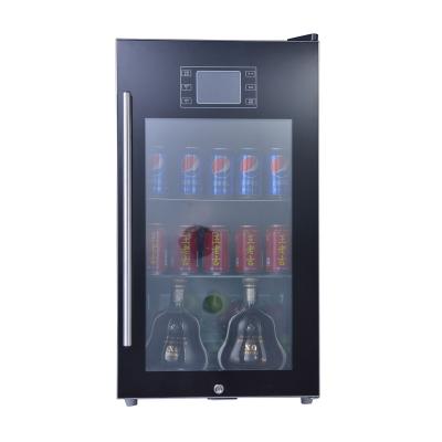 China 90L COMPRESSOR Door Electronic Display Bar Transparent Glass Mini Wine Beverage Cooler Fridge for sale