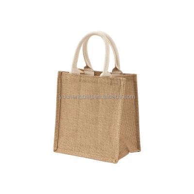 China OEM Handled Customizing Size Recycled Hessian Handbag Laminated A6 Burlap Bag For Beach Travel Kids Jute Bags Wholesale for sale