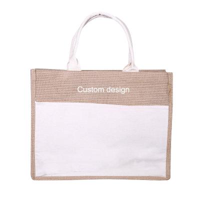 China Handled Custom Design China Jute Bag For Shopping High Quality PE Cotton Jute Coated Burlap Tote Bag With Pocket for sale