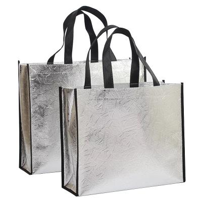 China OEM Handled Fold Shopping Tote Bag Men Woven Clothes Storage Silver Color Beauty PP Laminated Non Woven Tote Bag for sale