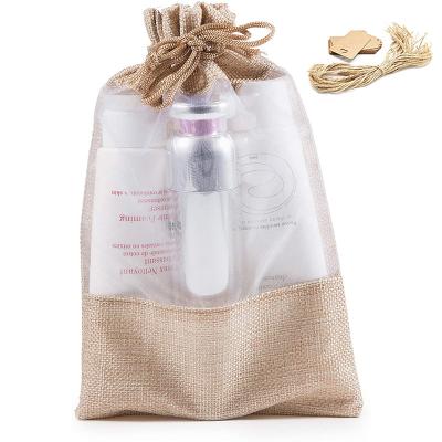 China Wholesale Tea Reusable Jute Packaging Bags Clear Sheer Organza DIY Craft Card Displays Jute Drawstring Bags for sale