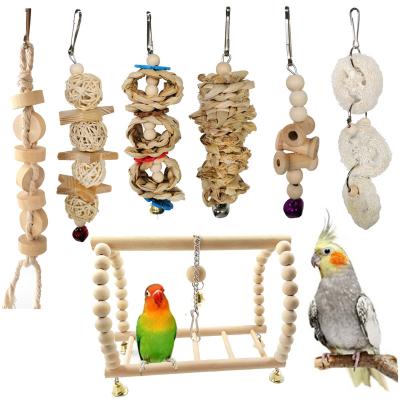 China Viable Pets Bird Parrot Toys Toys Set 7pcs for Cage Corn Leaf, Colorful Chewing Hanging Swing Toy Bells, Ladder Swing for Parrots for sale