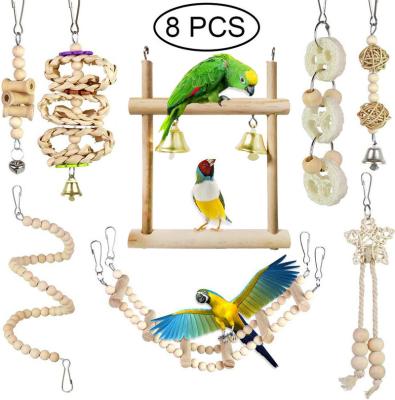 China Viable Pets Bird Parrot Toys Toys Set 8pcs for Cage, Colorful Chewing Hanging Swing Toy Bells, Ladder Swing for Small Parrots, Macaws, for sale