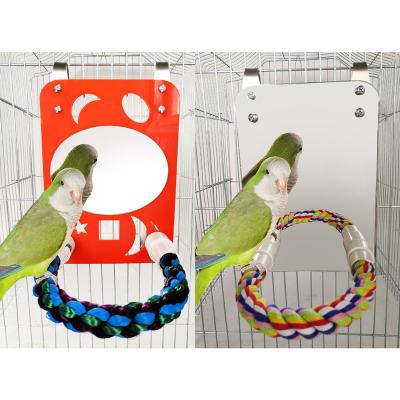 China Viable Pet Toys Bird Cage Accessories Parrot Mirror Stand Bird Perch for sale