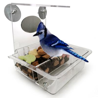 China Acrylic Bird Pet Parrot Toys Feeder Basin With Mirror Small Animals Cage Accessories for sale